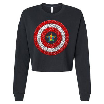 Autism Awareness Star Hero Shield Cropped Pullover Crew