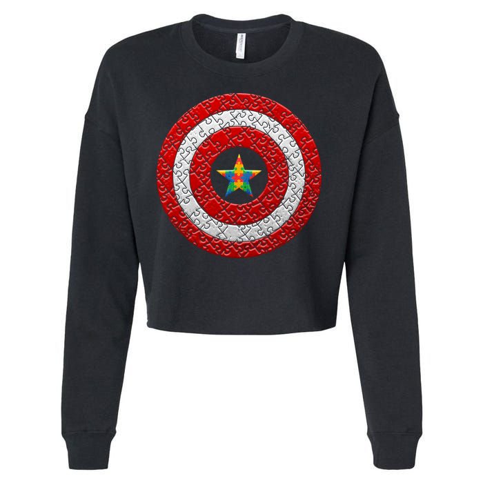 Autism Awareness Star Hero Shield Cropped Pullover Crew