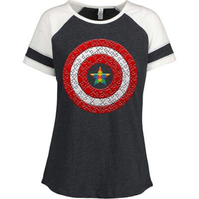 Autism Awareness Star Hero Shield Enza Ladies Jersey Colorblock Tee