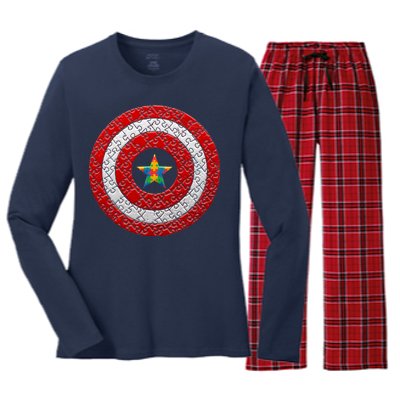 Autism Awareness Star Hero Shield Women's Long Sleeve Flannel Pajama Set 