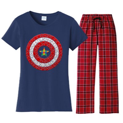 Autism Awareness Star Hero Shield Women's Flannel Pajama Set