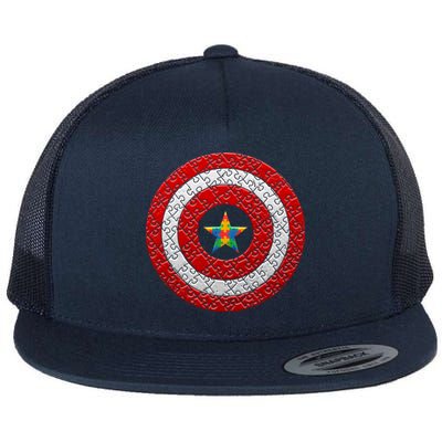 Autism Awareness Star Hero Shield Flat Bill Trucker Hat