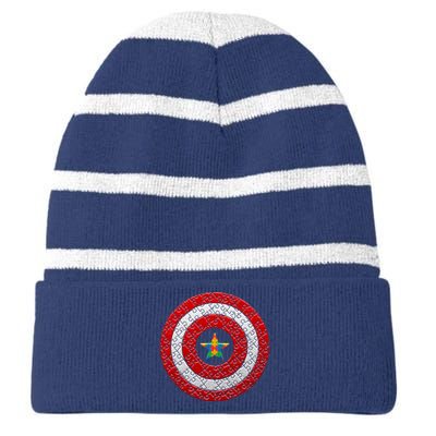 Autism Awareness Star Hero Shield Striped Beanie with Solid Band