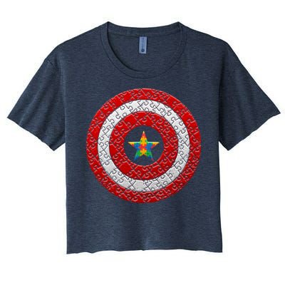 Autism Awareness Star Hero Shield Women's Crop Top Tee