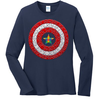 Autism Awareness Star Hero Shield Ladies Long Sleeve Shirt