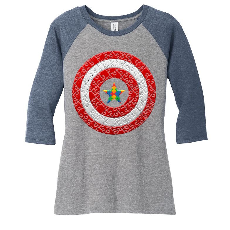 Autism Awareness Star Hero Shield Women's Tri-Blend 3/4-Sleeve Raglan Shirt