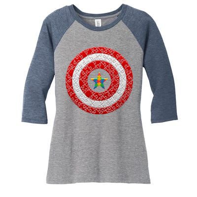 Autism Awareness Star Hero Shield Women's Tri-Blend 3/4-Sleeve Raglan Shirt