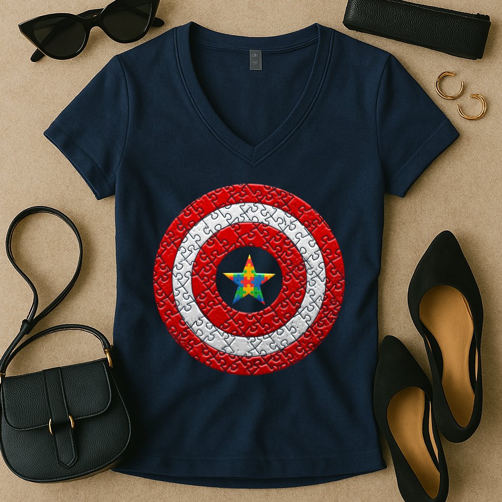 Autism Awareness Star Hero Shield Women's V-Neck T-Shirt