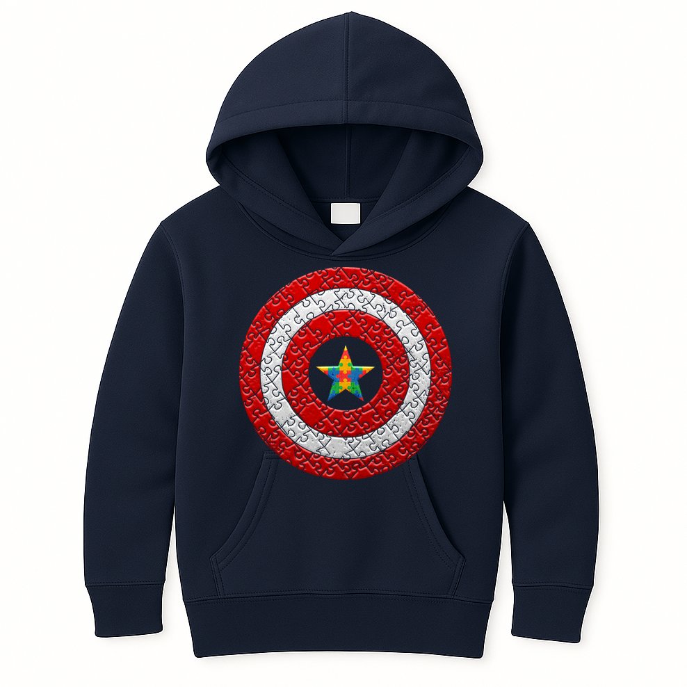 Autism Awareness Star Hero Shield Kids Hoodie