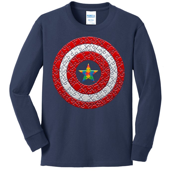 Autism Awareness Star Hero Shield Kids Long Sleeve Shirt