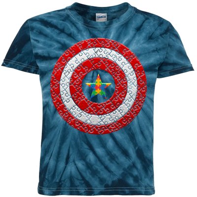 Autism Awareness Star Hero Shield Kids Tie-Dye T-Shirt