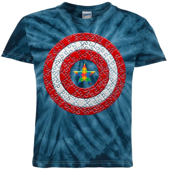 Autism Awareness Star Hero Shield Kids Tie-Dye T-Shirt