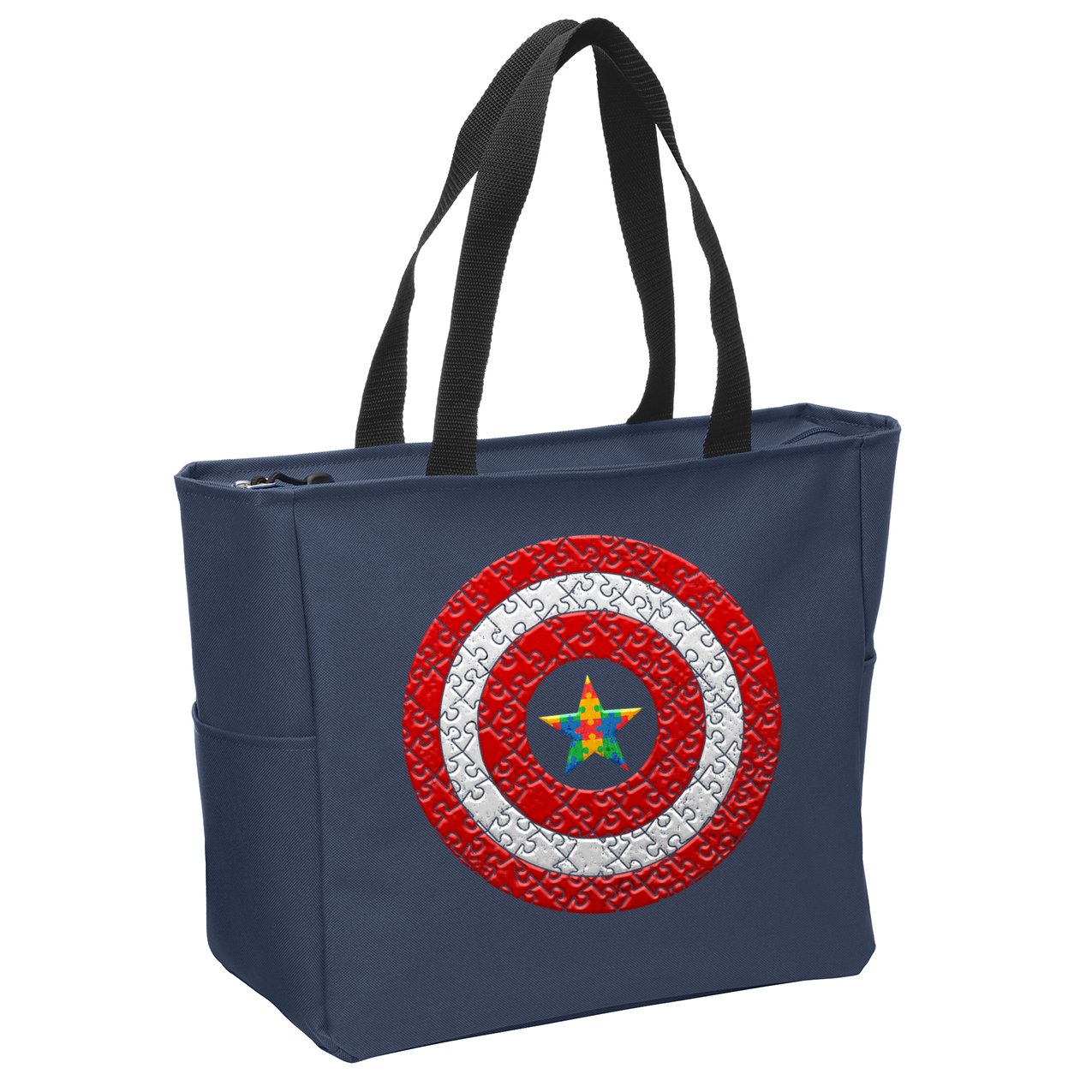 Autism Awareness Star Hero Shield Zip Tote Bag