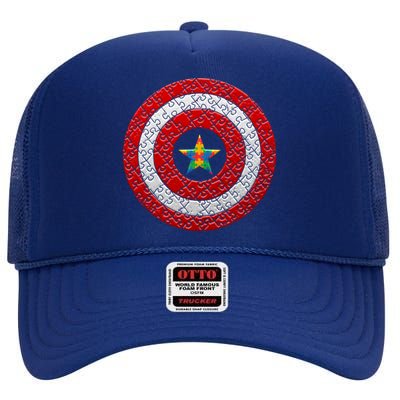 Autism Awareness Star Hero Shield High Crown Mesh Back Trucker Hat