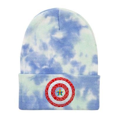 Autism Awareness Star Hero Shield Tie Dye 12in Knit Beanie