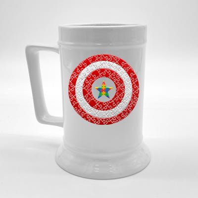 Autism Awareness Star Hero Shield Beer Stein