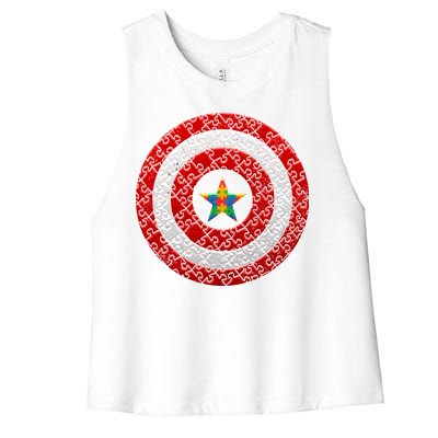 Autism Awareness Star Hero Shield Women's Racerback Cropped Tank