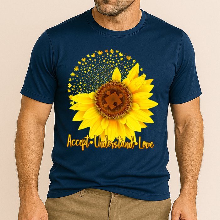Autism Awareness Sunflower Puzzle Cooling Performance Crew T-Shirt