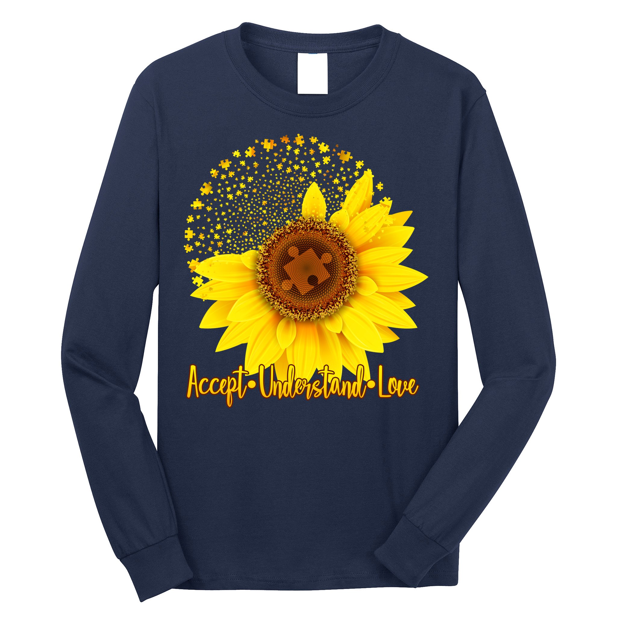 Autism Awareness Sunflower Puzzle Long Sleeve Shirt