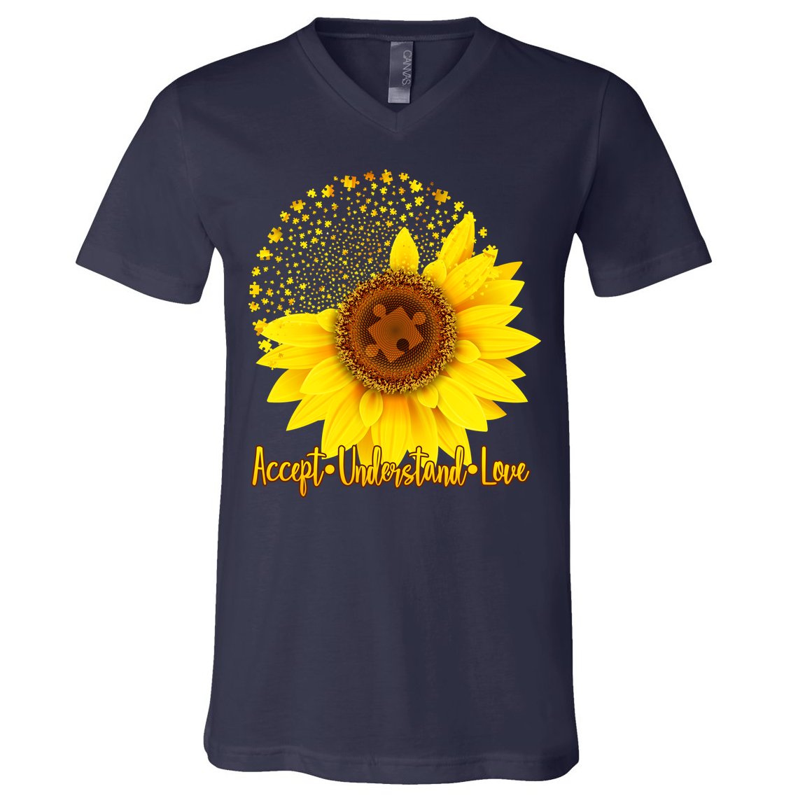 Autism Awareness Sunflower Puzzle V-Neck T-Shirt