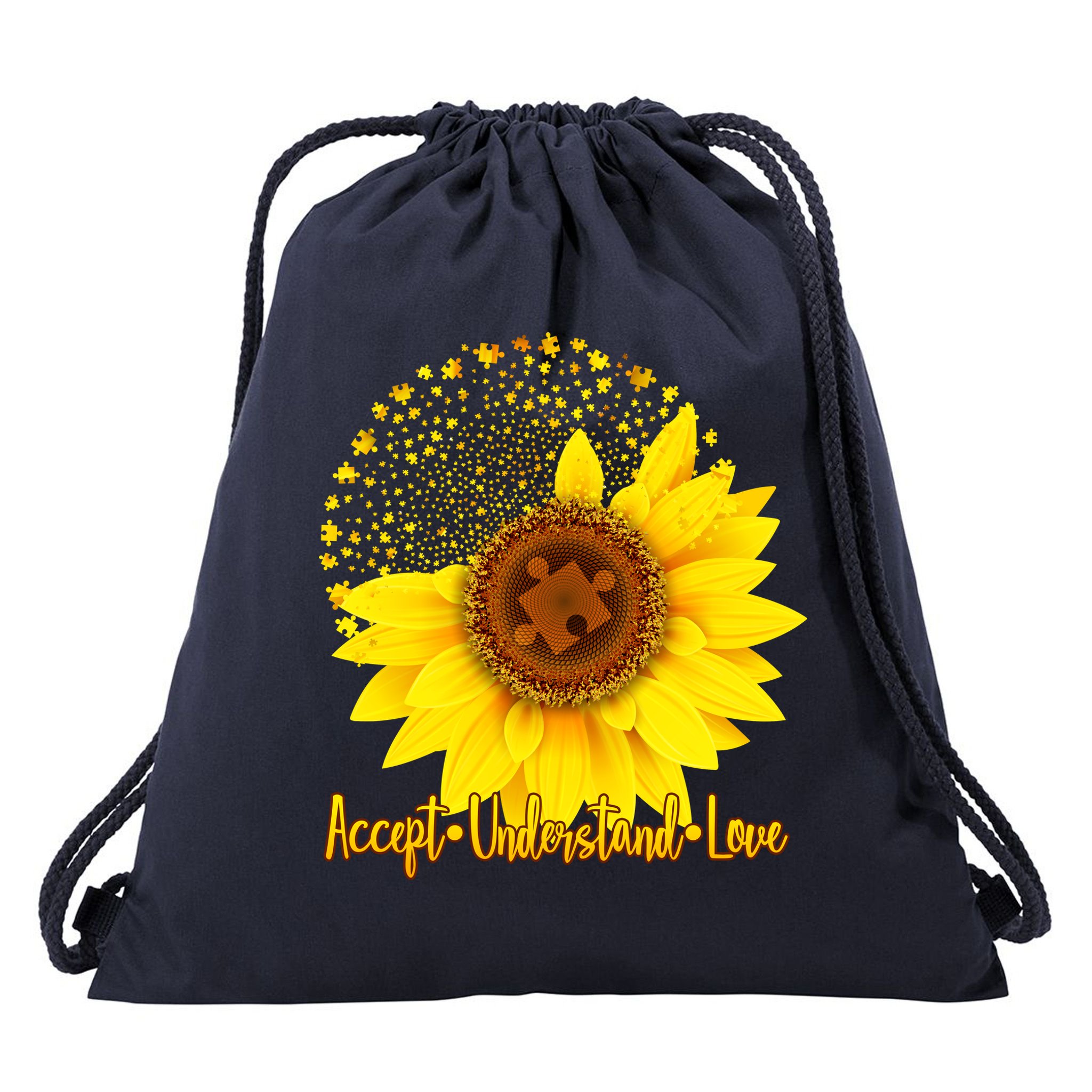 Autism Awareness Sunflower Puzzle Drawstring Bag