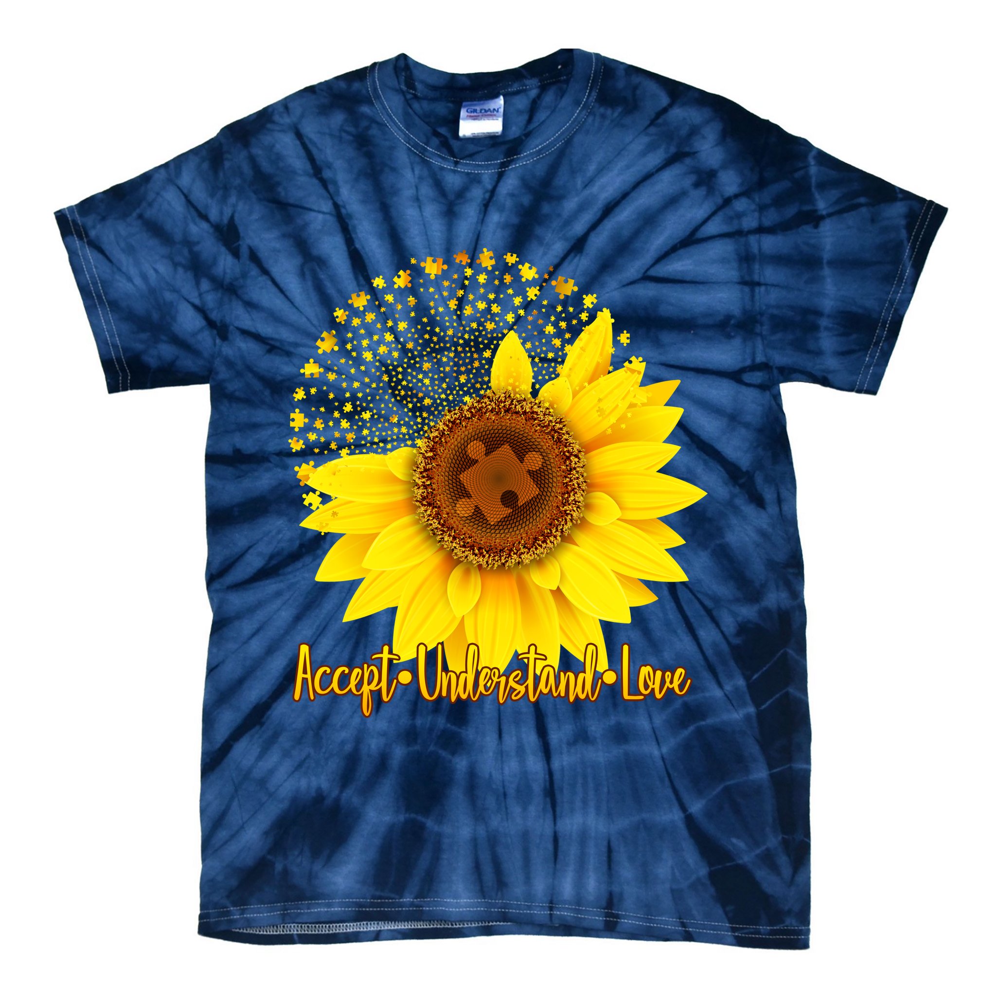 Autism Awareness Sunflower Puzzle Tie-Dye T-Shirt