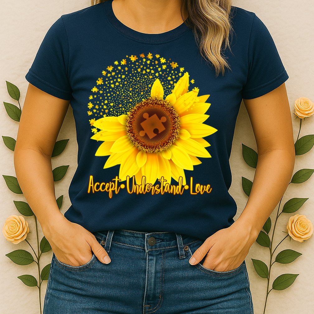 Autism Awareness Sunflower Puzzle Womens T-Shirt