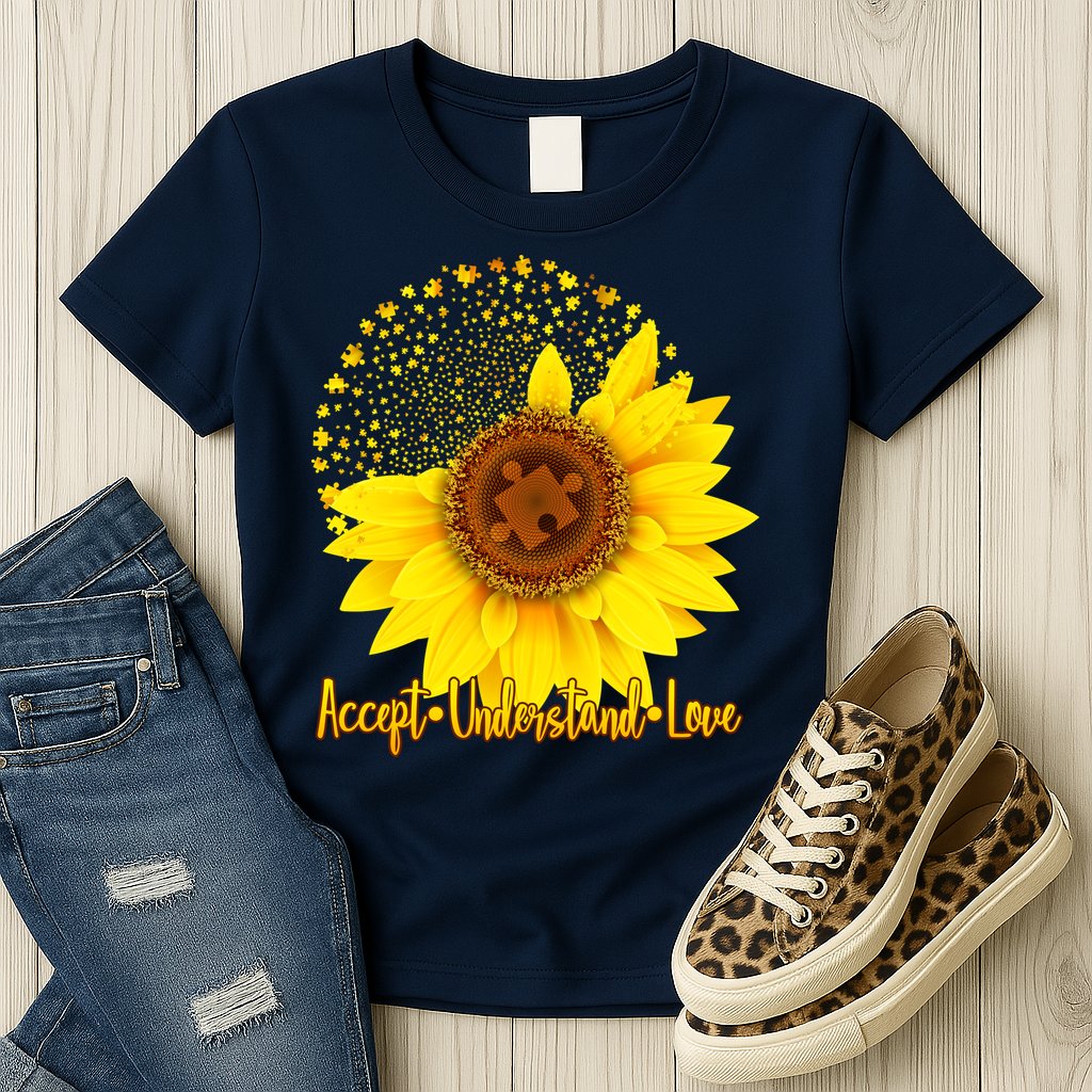 Autism Awareness Sunflower Puzzle Womens T-Shirt