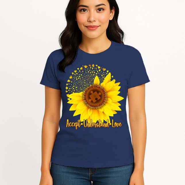 Autism Awareness Sunflower Puzzle Womens T-Shirt
