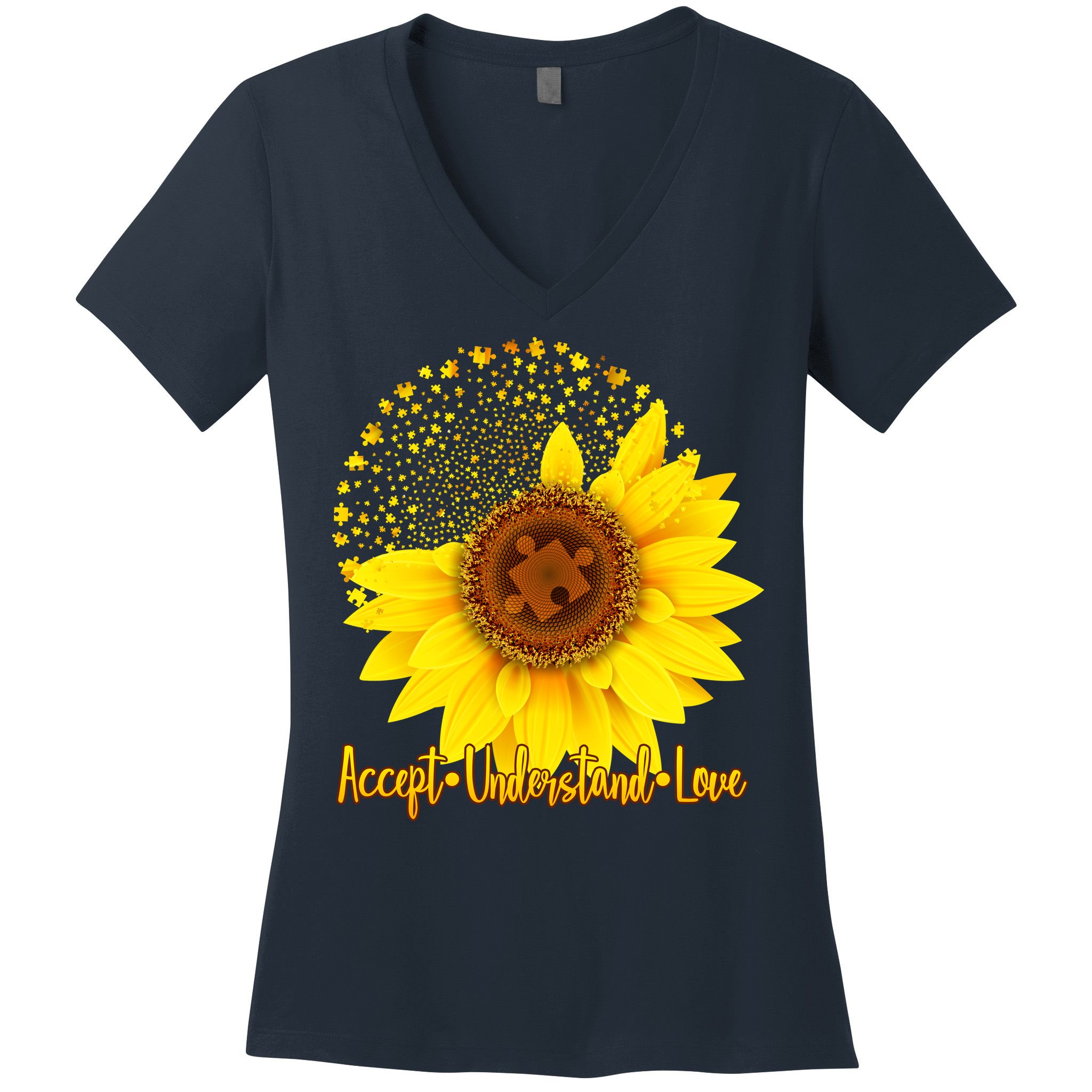 Autism Awareness Sunflower Puzzle Women's V-Neck T-Shirt
