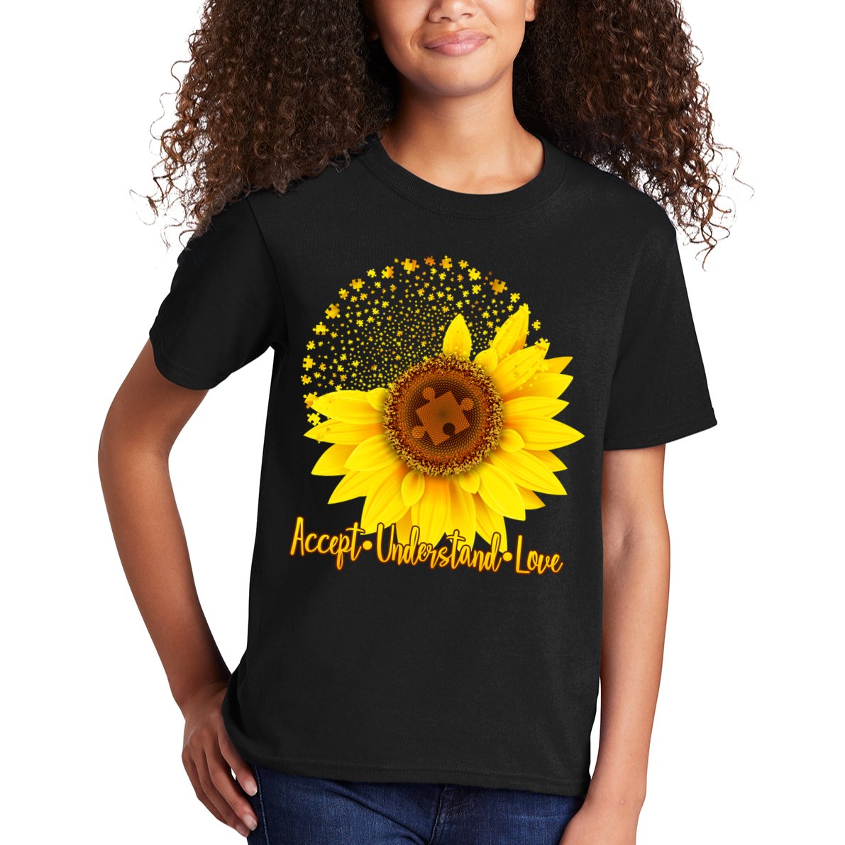 Autism Awareness Sunflower Puzzle Kids T-Shirt