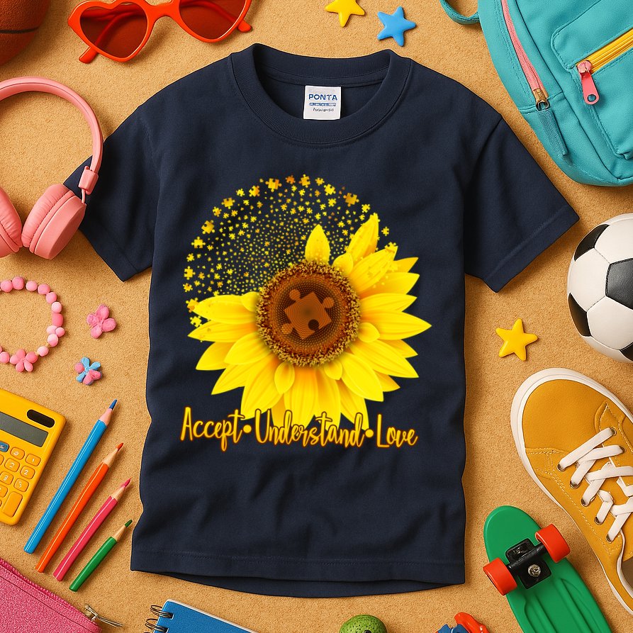 Autism Awareness Sunflower Puzzle Kids T-Shirt