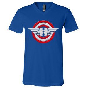 Autism Awareness Superhero Shield Crest V-Neck T-Shirt