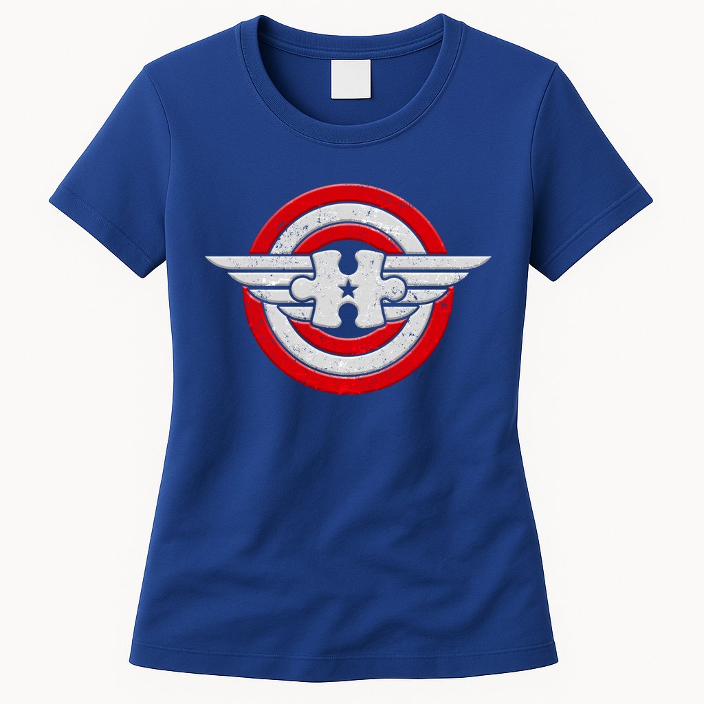 Autism Awareness Superhero Shield Crest Womens T-Shirt