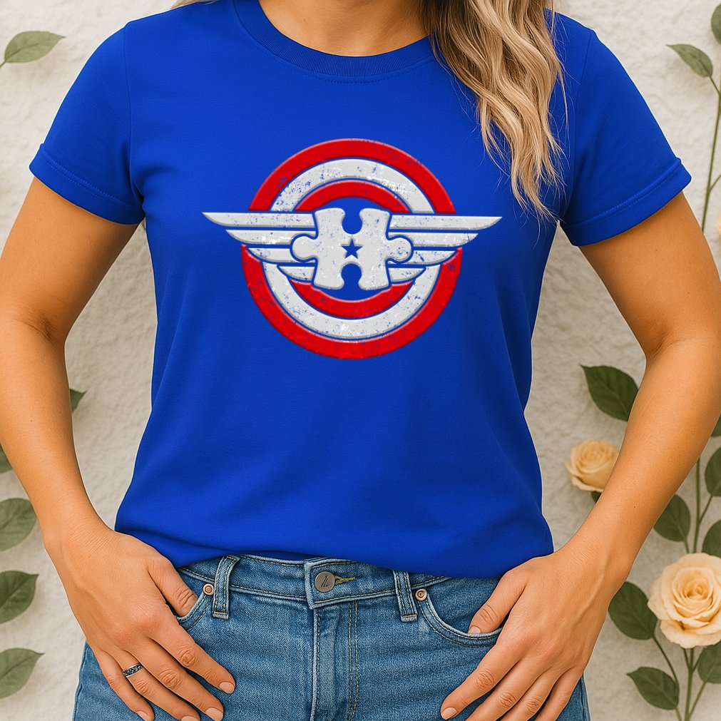 Autism Awareness Superhero Shield Crest Womens T-Shirt
