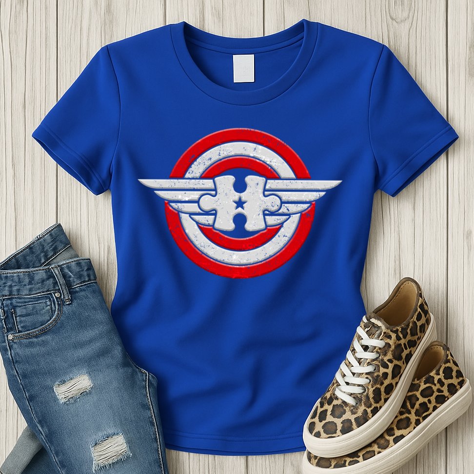 Autism Awareness Superhero Shield Crest Womens T-Shirt
