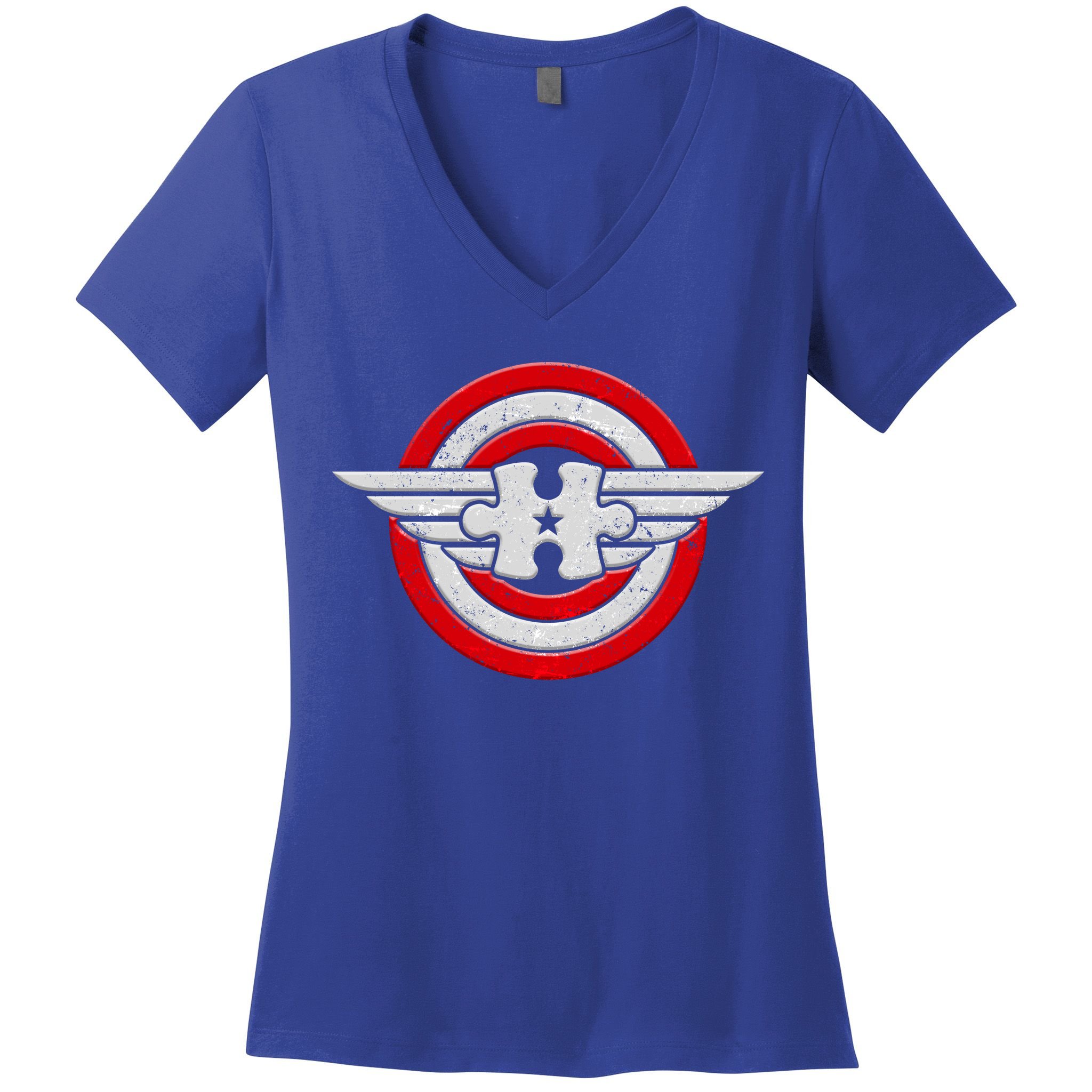Autism Awareness Superhero Shield Crest Women's V-Neck T-Shirt