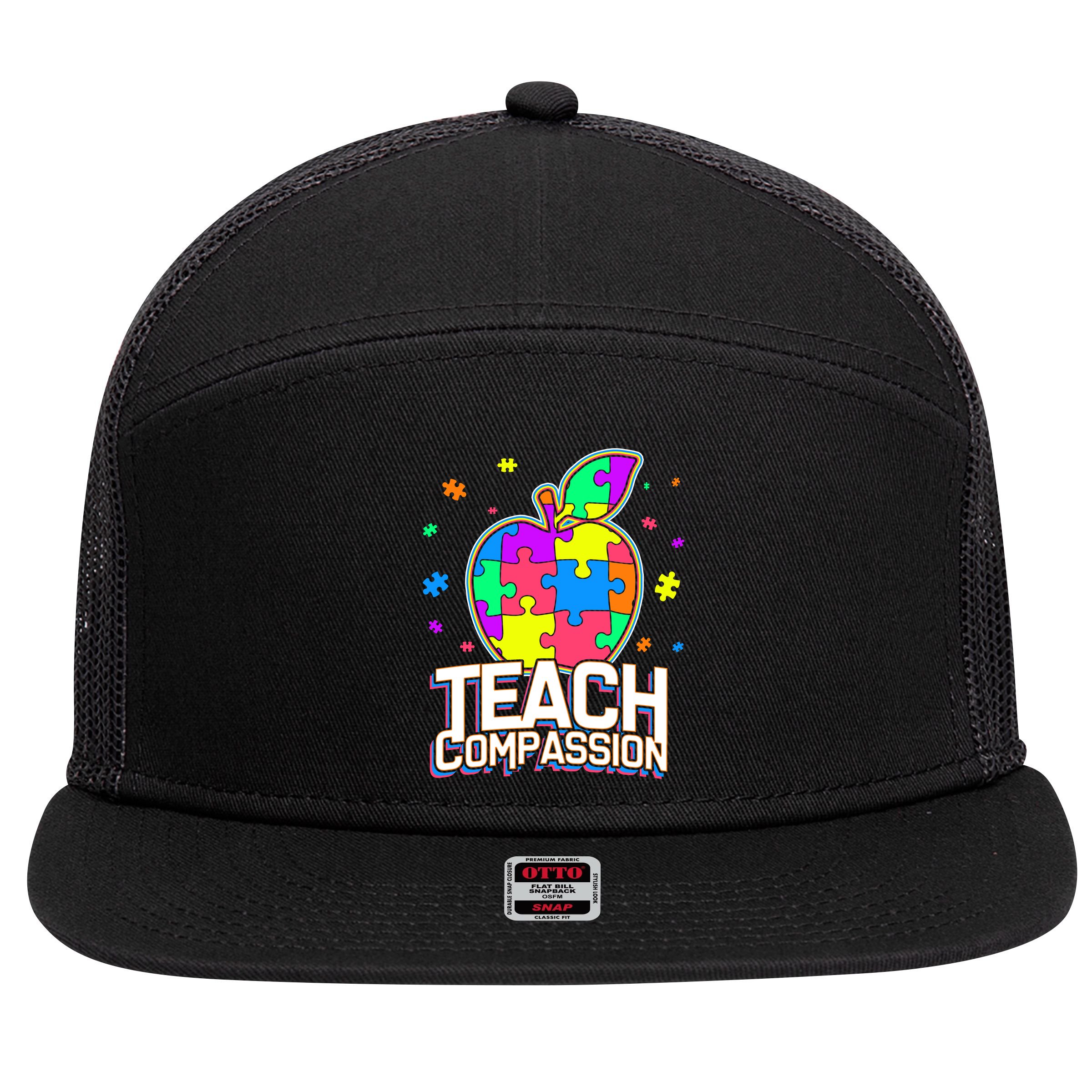 Autism Awareness Teach Compassion 7 Panel Mesh Trucker Snapback Hat