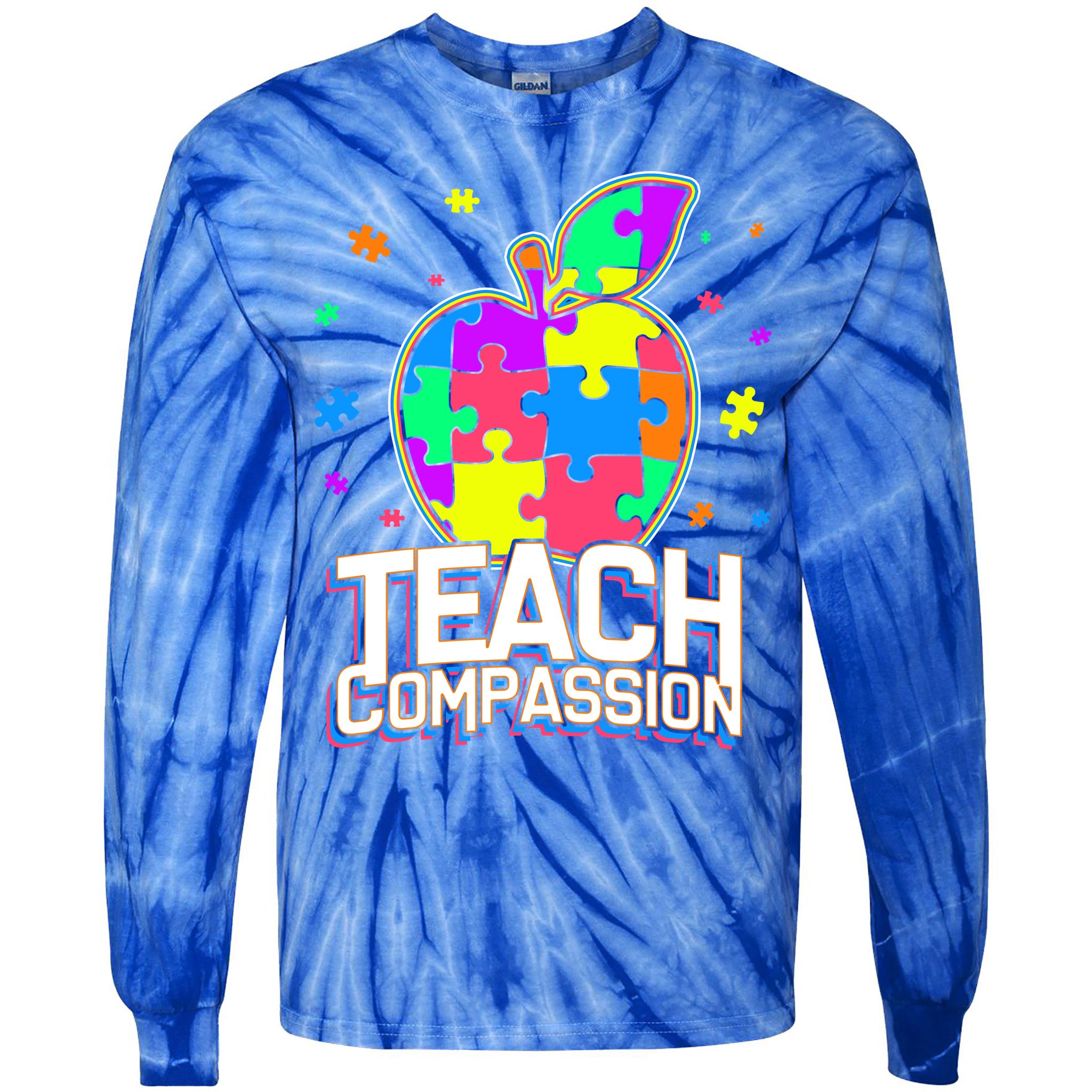 Autism Awareness Teach Compassion Tie-Dye Long Sleeve Shirt