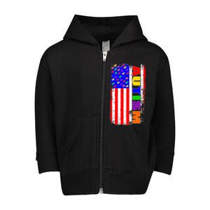 Autism Awareness USA Puzzle Rainbow Flag Toddler Zip Fleece Hoodie