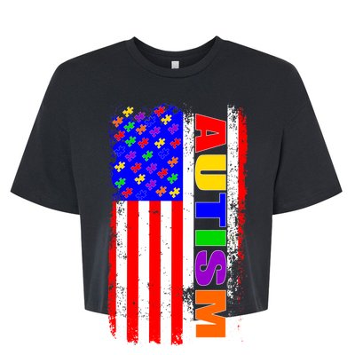 Autism Awareness USA Puzzle Rainbow Flag Bella+Canvas Jersey Crop Tee