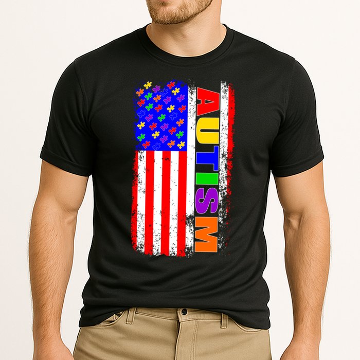 Autism Awareness USA Puzzle Rainbow Flag Cooling Performance Crew T-Shirt