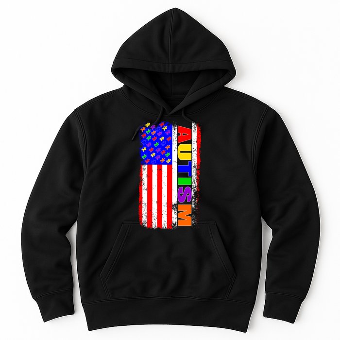 Autism Awareness USA Puzzle Rainbow Flag Hoodie