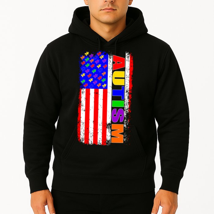 Autism Awareness USA Puzzle Rainbow Flag Hoodie