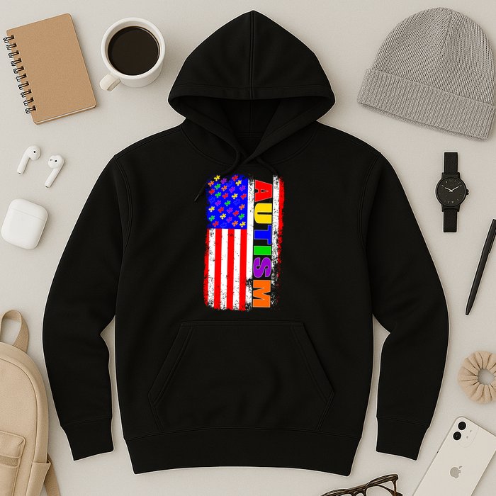 Autism Awareness USA Puzzle Rainbow Flag Hoodie