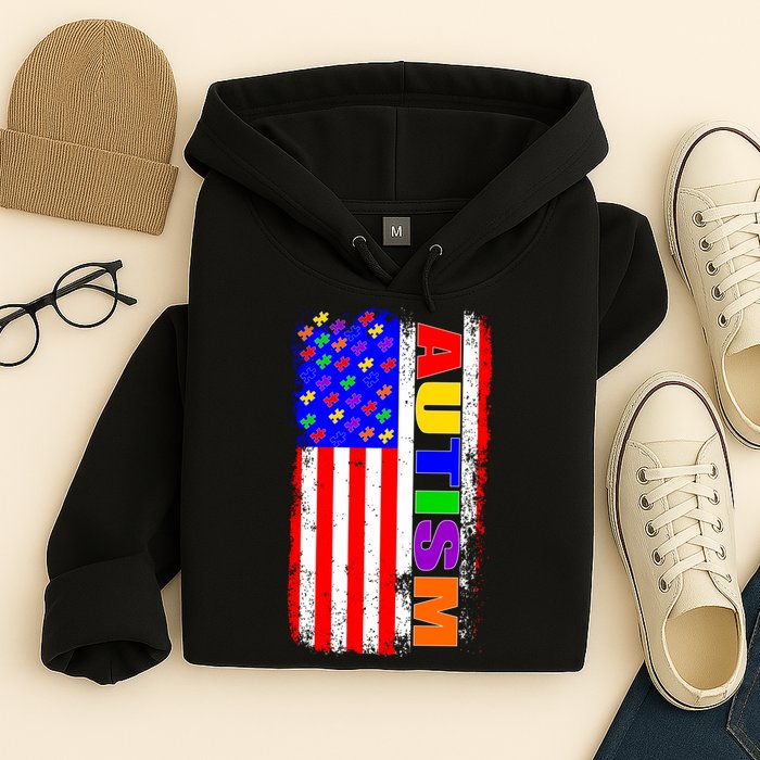 Autism Awareness USA Puzzle Rainbow Flag Hoodie