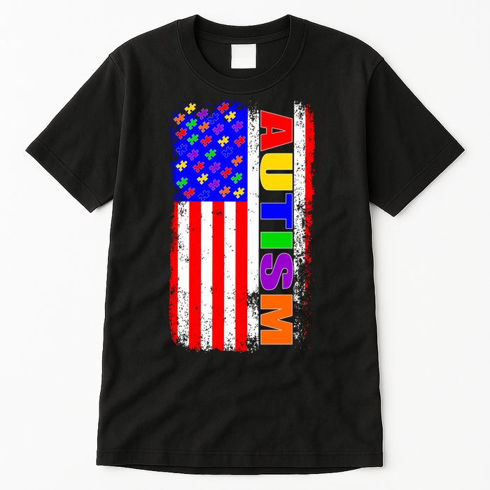 Autism Awareness USA Puzzle Rainbow Flag Tall T-Shirt