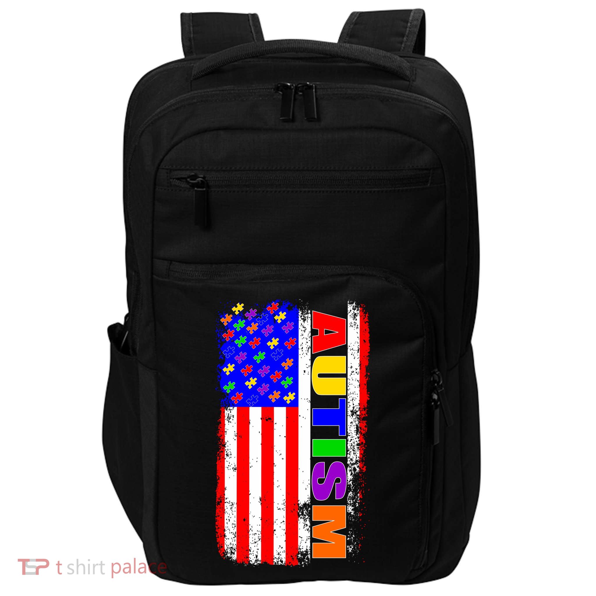 Autism Awareness USA Puzzle Rainbow Flag Impact Tech Backpack