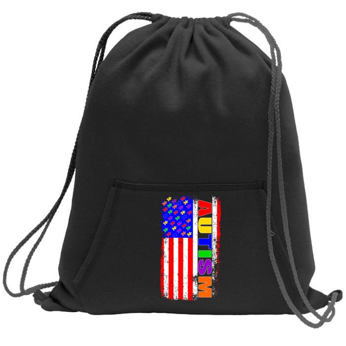 Autism Awareness USA Puzzle Rainbow Flag Sweatshirt Cinch Pack Bag