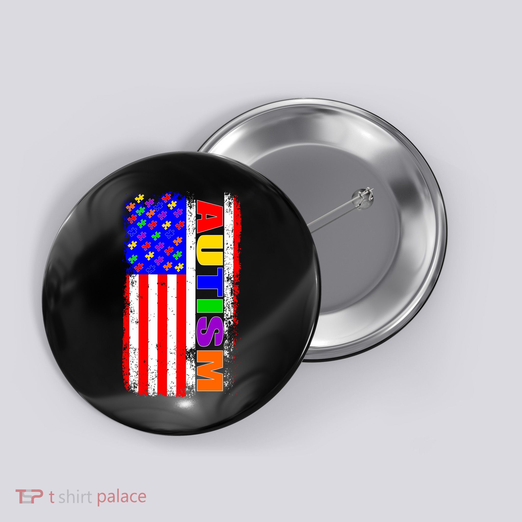 Autism Awareness USA Puzzle Rainbow Flag Button